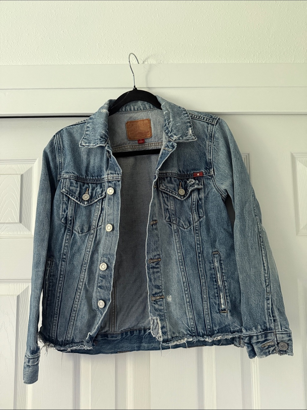 Lucky Brand Light Blue Denim Jacket with Leather Patch